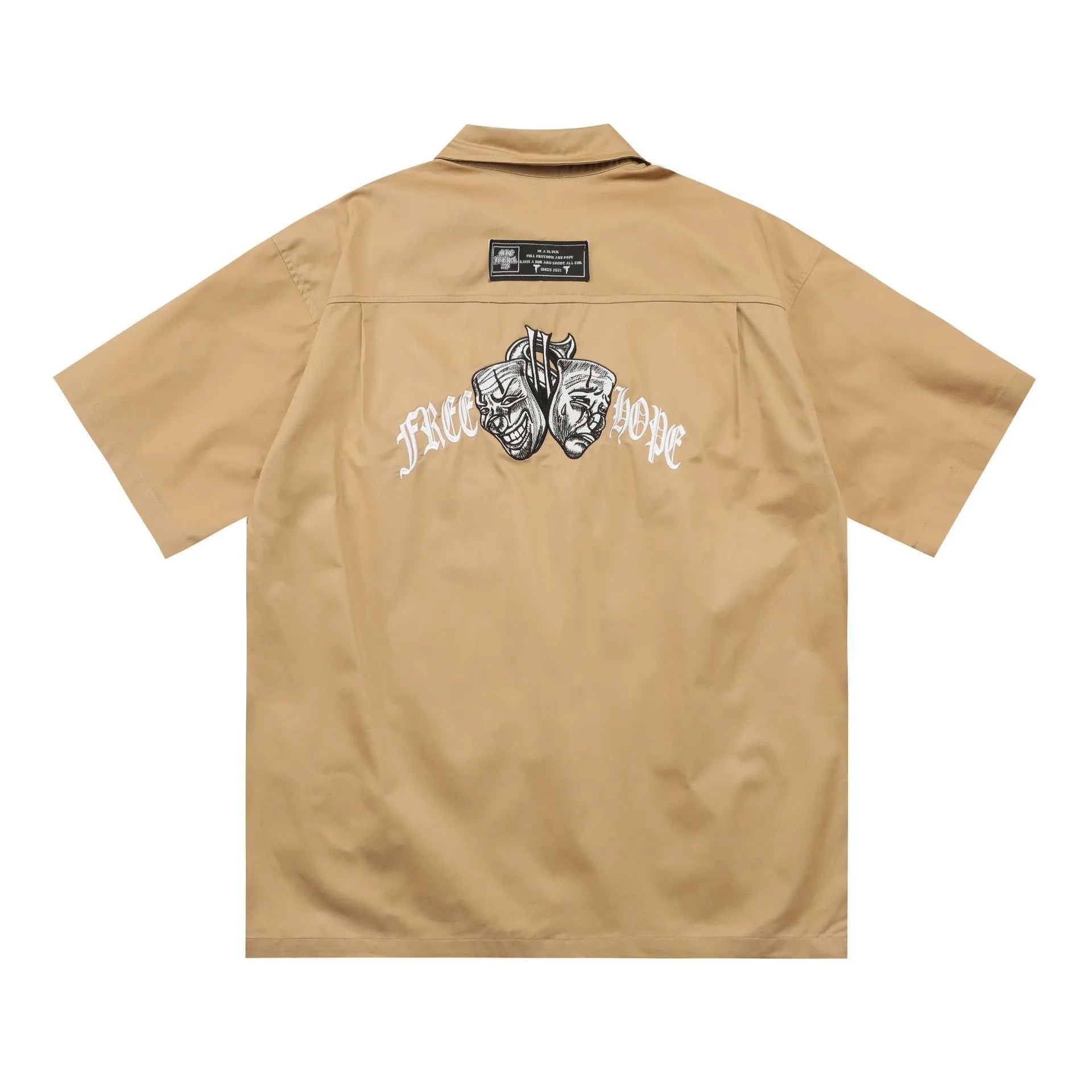Men's black cotton blend loose fit pocket shirt with half sleeves and embroidered details
