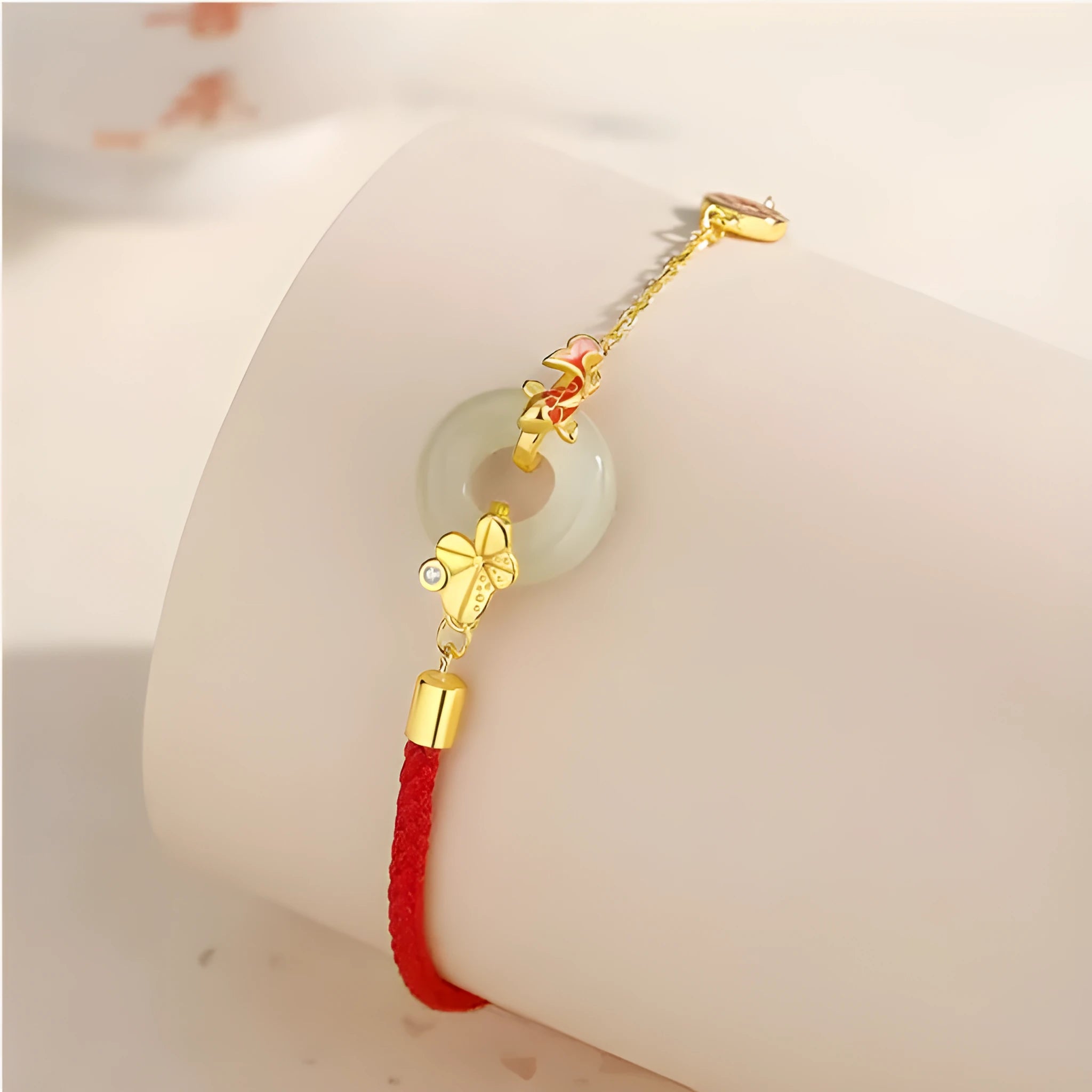 925 silver koi peace buckle bracelet with gold electroplating and red rope for women