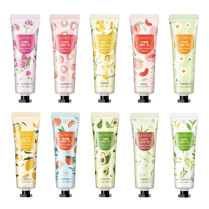 30g tube of fruit hand cream for dry skin with multiple scent options