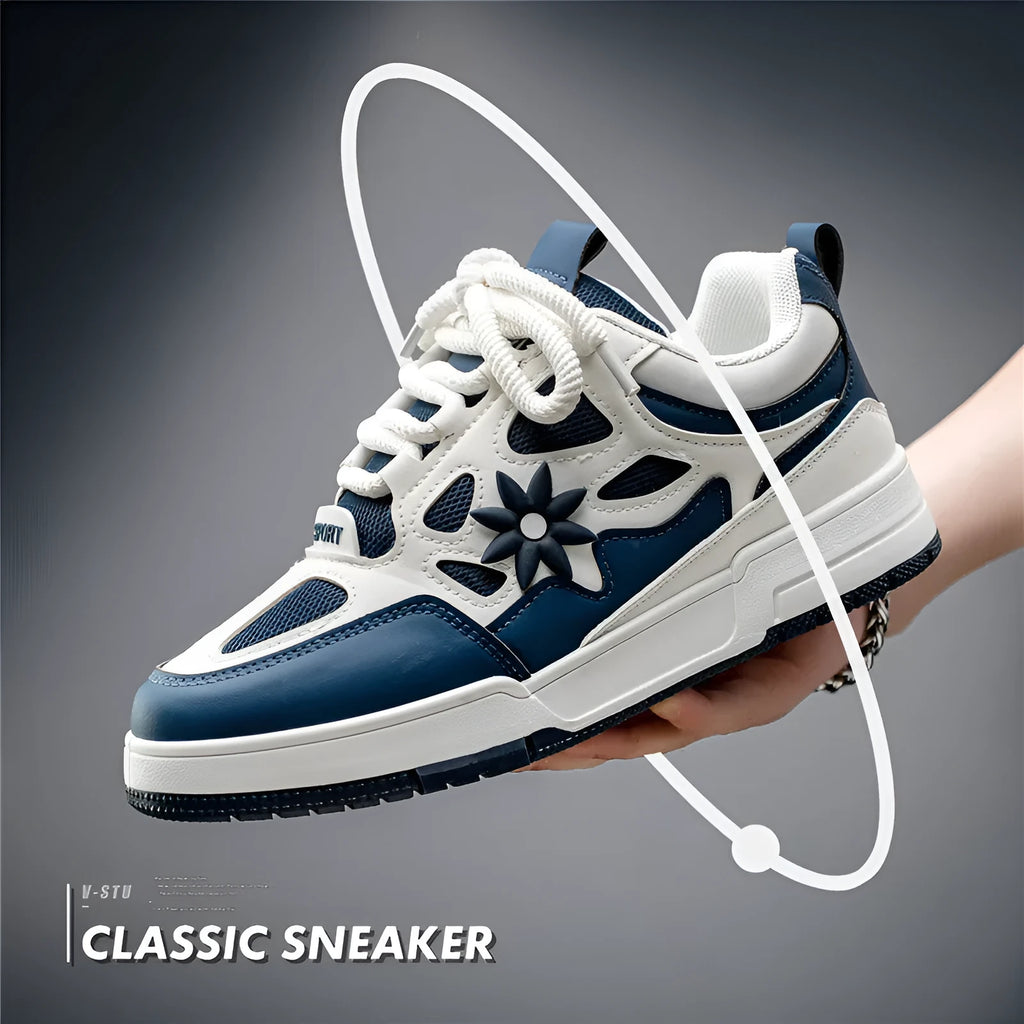 Men's Korean style bread shoes with belt decoration colour blocking and leather stitching in black