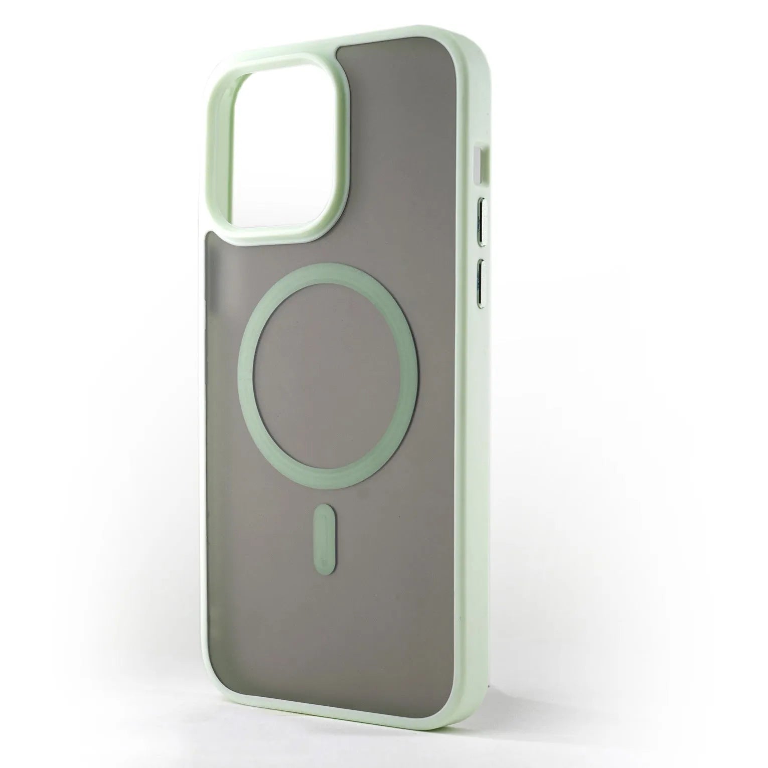 Matte skin-feel magnetic phone case with cherry blossom pink finish for Apple iPhone showing rear camera cutout