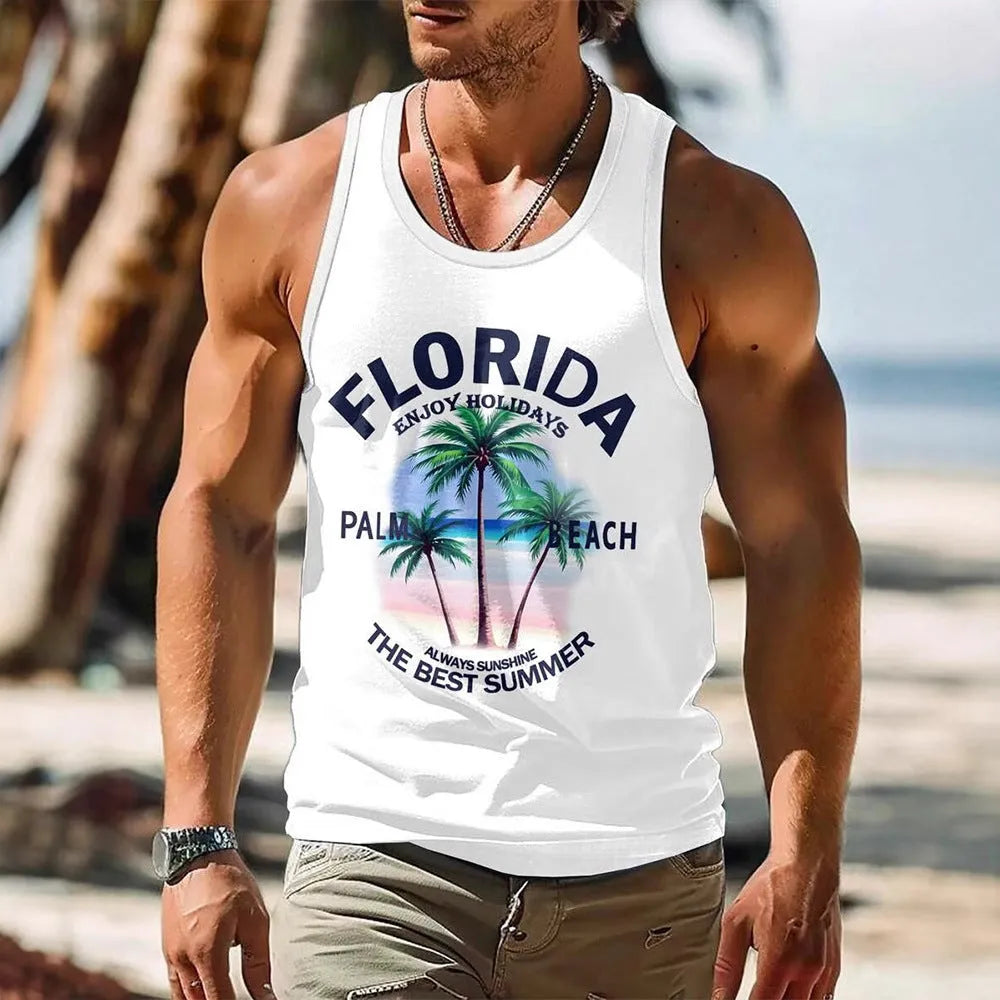 Men's solid-colour sleeveless vest in pinhole cloth fabric on a hanger.