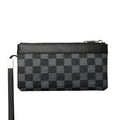 Black men's leather clutch wallet showing cowhide texture and 20x10cm dimensions