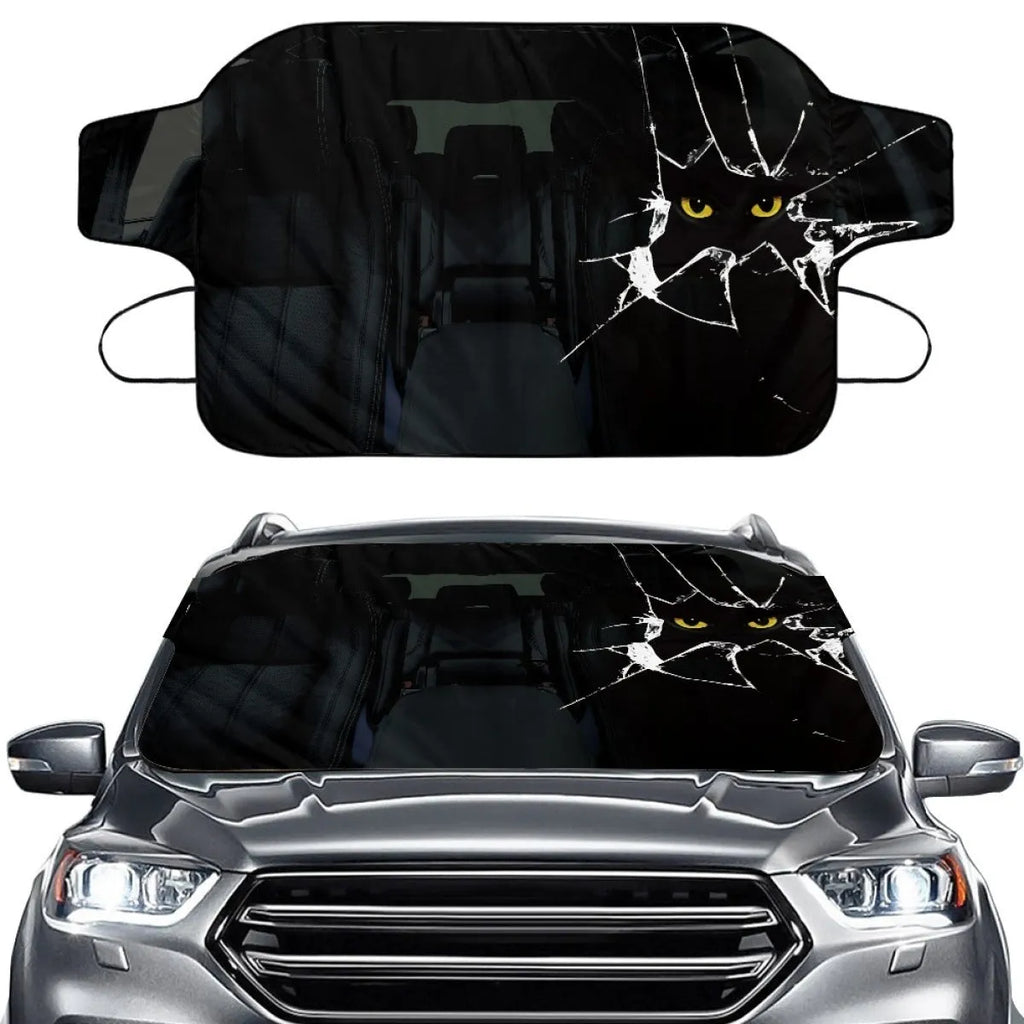 Car snow protection front cover with aluminium foam fabric and lanyard installation system