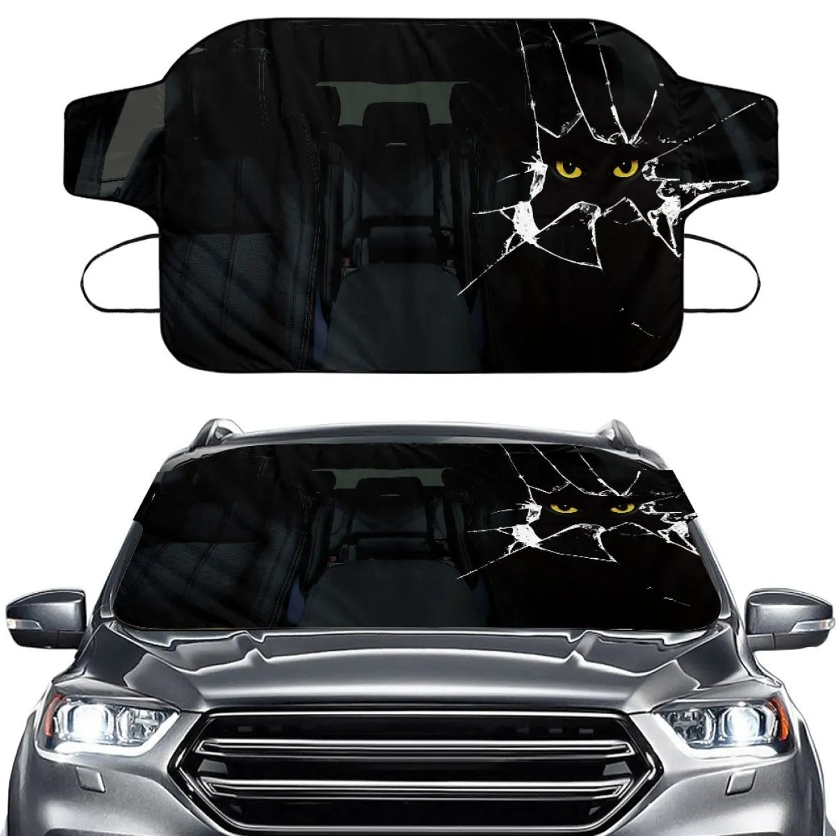 Car snow protection front cover with aluminium foam fabric and lanyard installation system