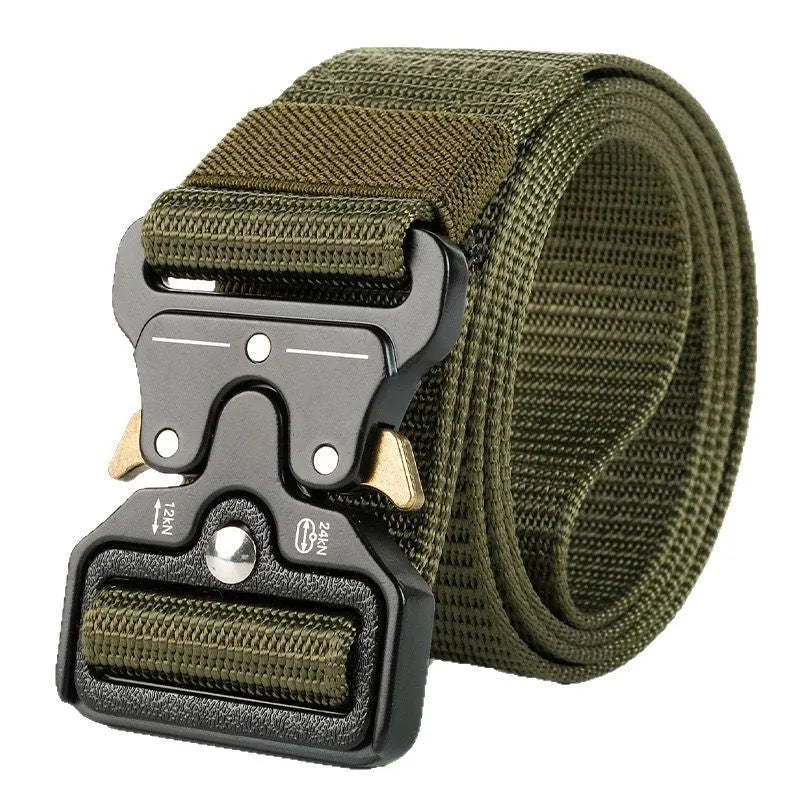 Men's thick canvas tactical belt with an alloy release buckle in Army Green colour
