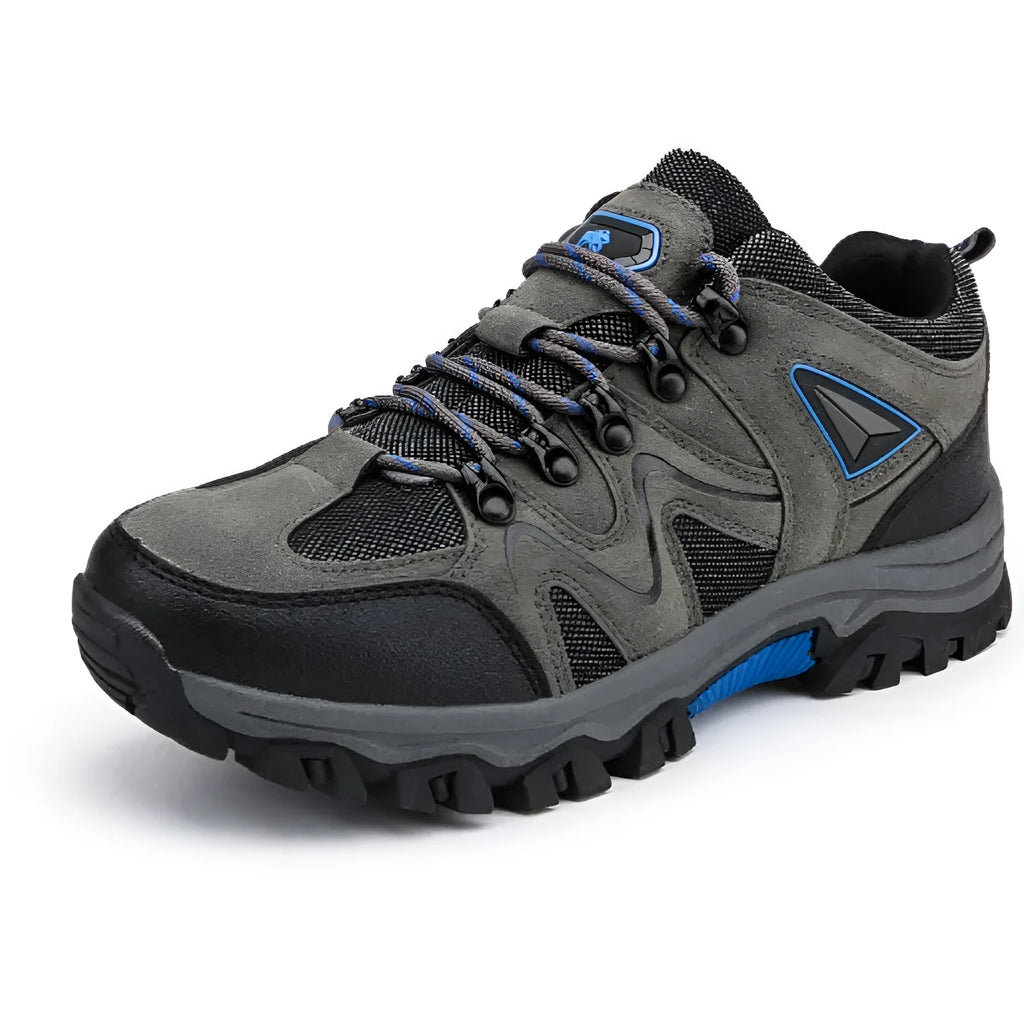 Men's suede low top hiking shoes in army green with rubber sole for anti-slip outdoor use