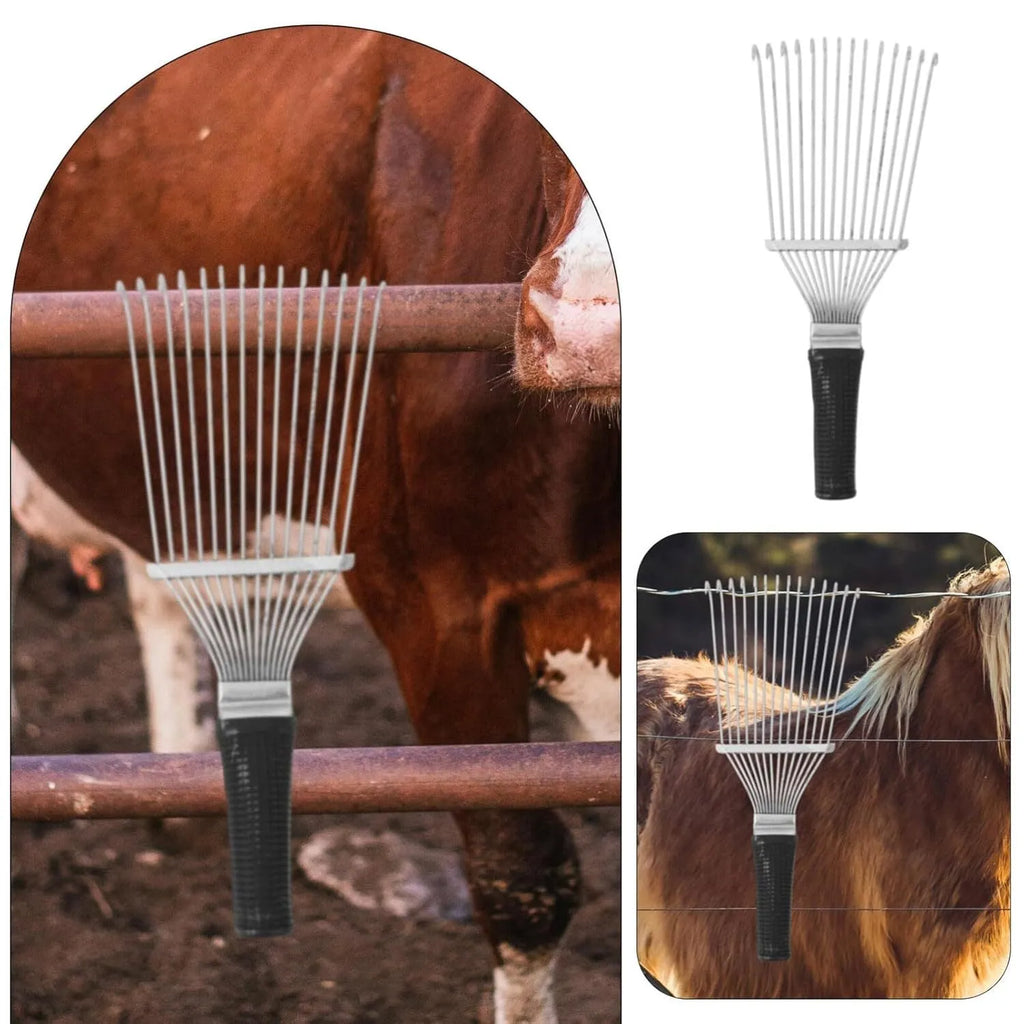 Black stainless steel pet grooming rake comb 33cm long for horses and dogs