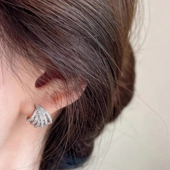 Women's geometric zircon earrings with platinum electroplated finish and clean line design