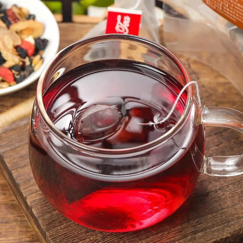 Bag of ginseng black wolfberry tea showing 40 individual sealed sachets.