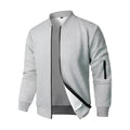Men's loose fit cotton knitted jacket in grey with long sleeves and polyester lining