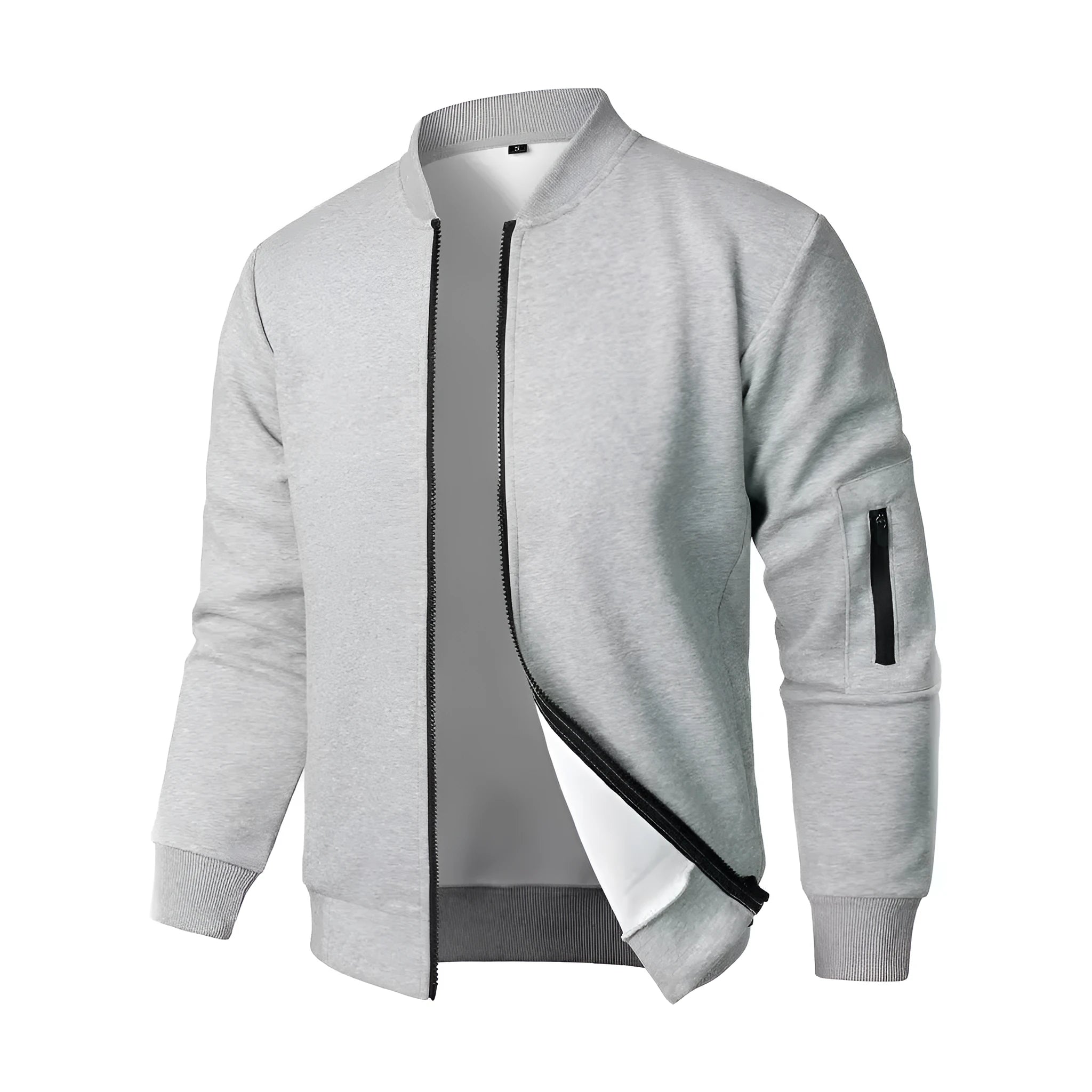 Men's loose fit cotton knitted jacket in grey with long sleeves and polyester lining