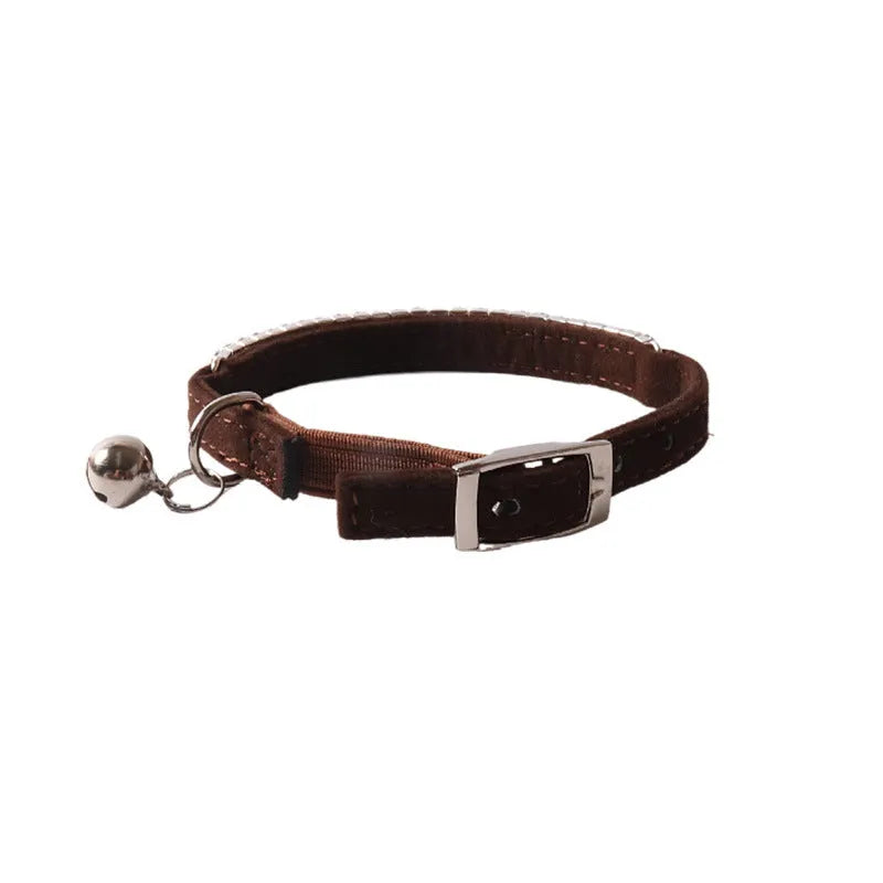 Flocking material cat collar with elastic buckle in seven colour options