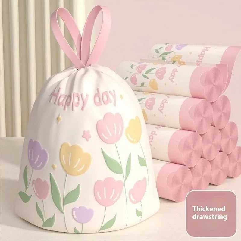 Pink drawstring garbage bags with argy wormwood mosquito repellent, size 44cm by 48cm.