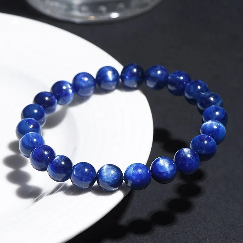 Natural blue crystal bracelet with geometry shape and Ruyi elements in polished finish