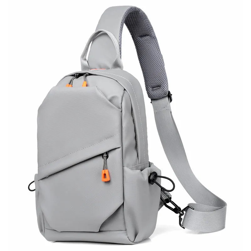 A black men's single shoulder crossbody bag made from polyester fabric.