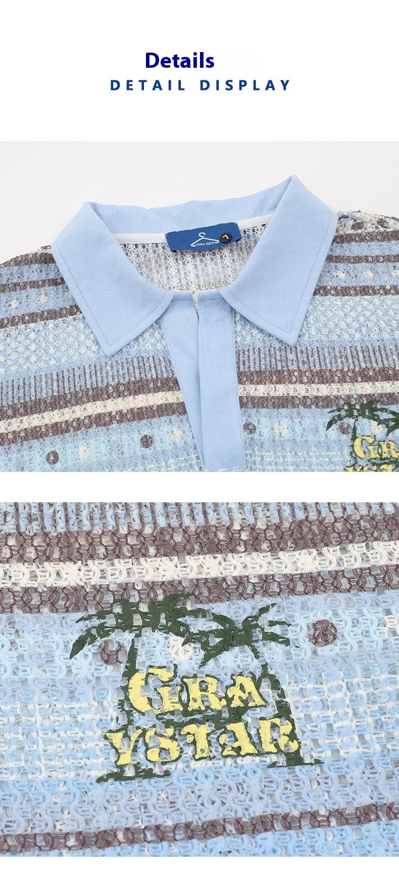 Men's blue printed short sleeve shirt with elastic fabric on display