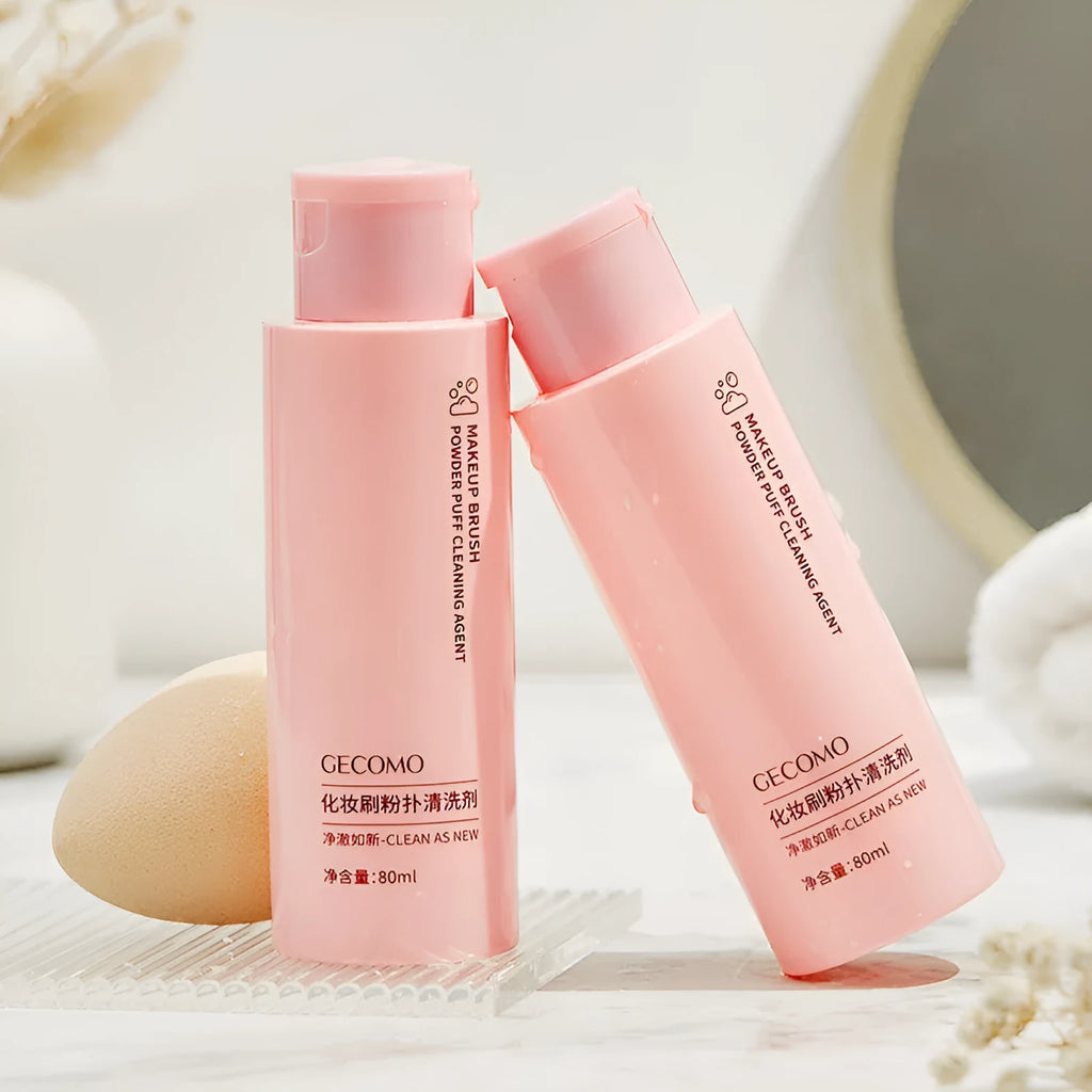 Makeup brush cleaner kit with 80ml detergent and 75ml no-rinse spray for beauty blenders