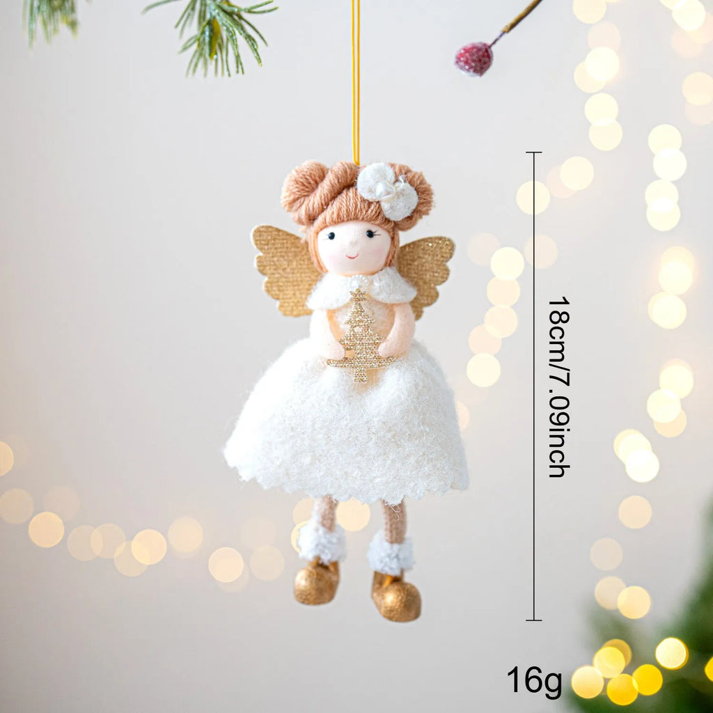 Pink and white cloth angel wings plush Christmas pendant ornament