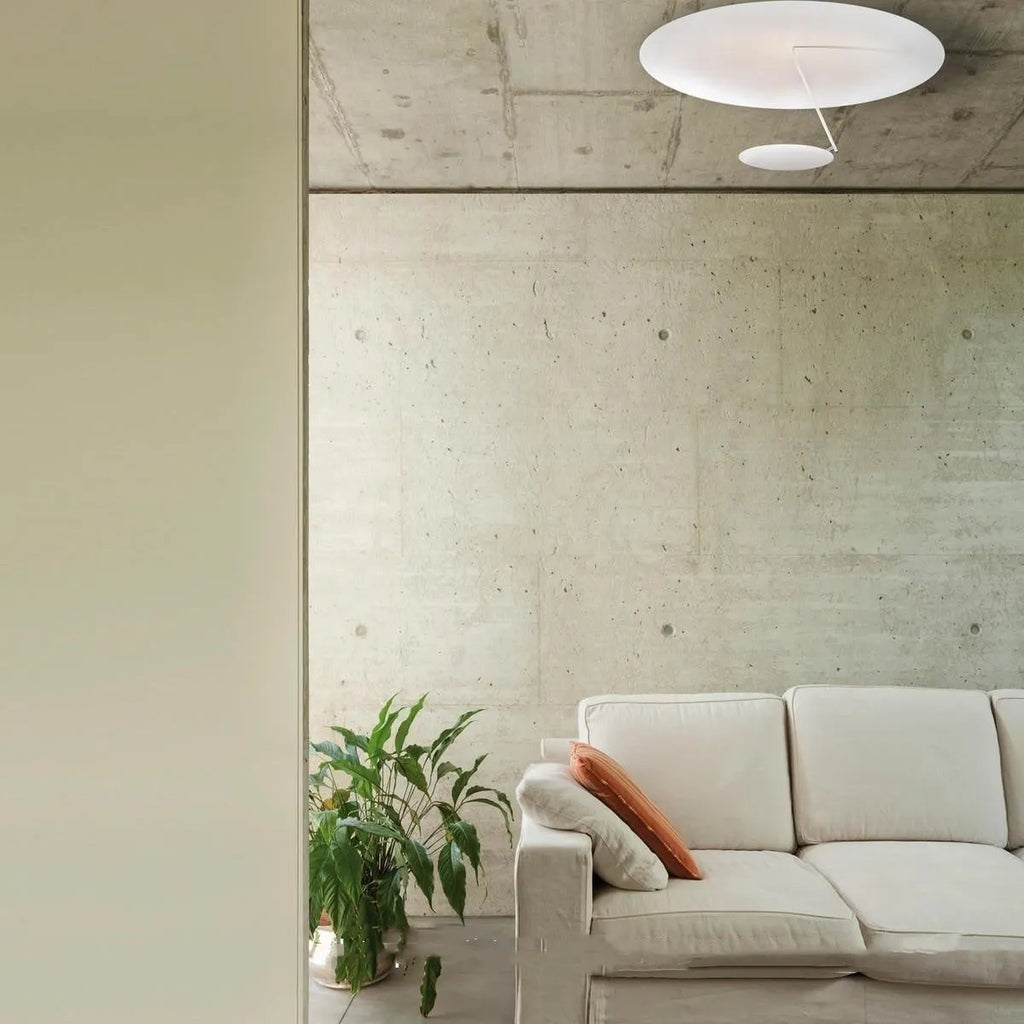 Iron ceiling lamp with 50cm diameter and warm LED lighting in white or white gold finish