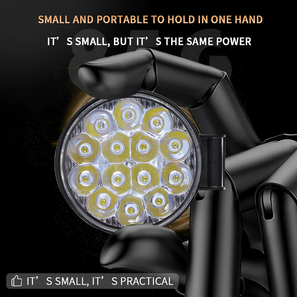 White mini round LED work light with aluminium housing for vehicle and machinery applications