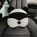 Plush cartoon panda car seat cushion set with front and rear covers, backrest, headrest, and lumbar support in winter design