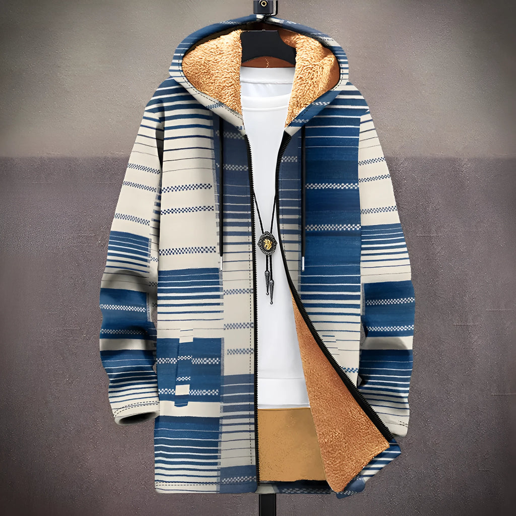 Men's multicolour patterned hooded cardigan with front zipper in loose fit design