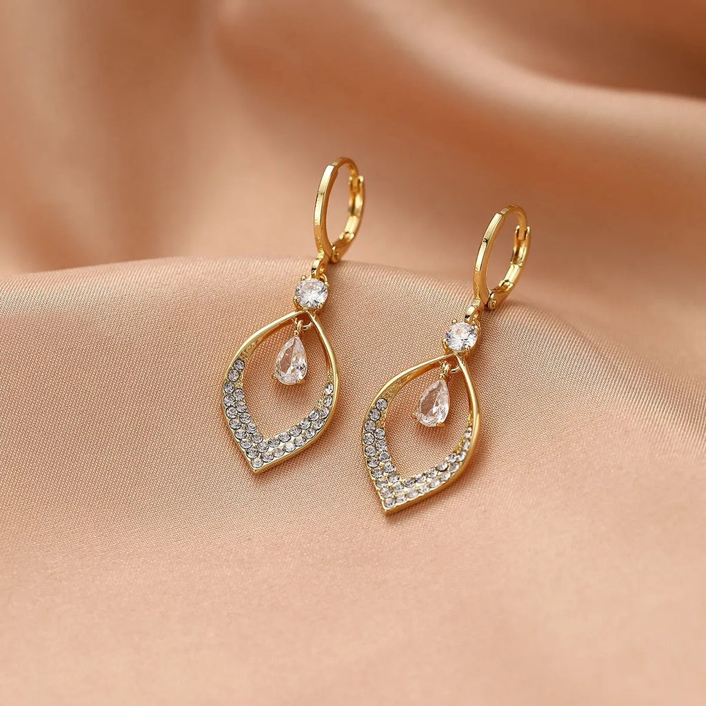 Women's copper water drop tassel earrings with zircon accents and thickened gold ear buckles