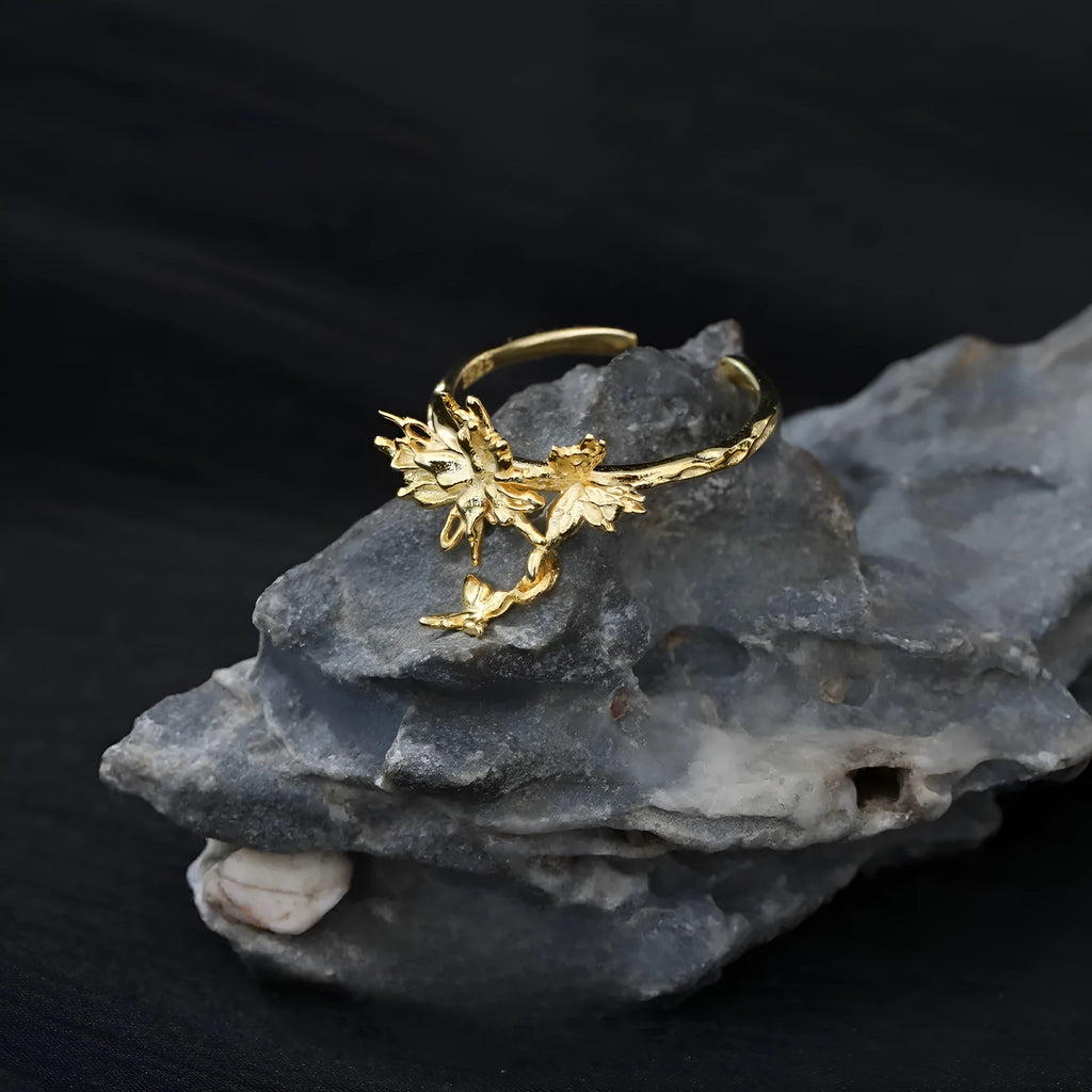 Silver butterfly ring with adjustable opening in 18K gold or white gold colour finish