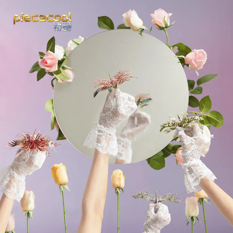 Flower crane metal puzzle assembled model with LED lighting and metal sheet background