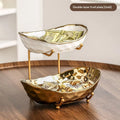 Multi-layer light luxury ceramic fruit tray with gold electroplated stone texture finish