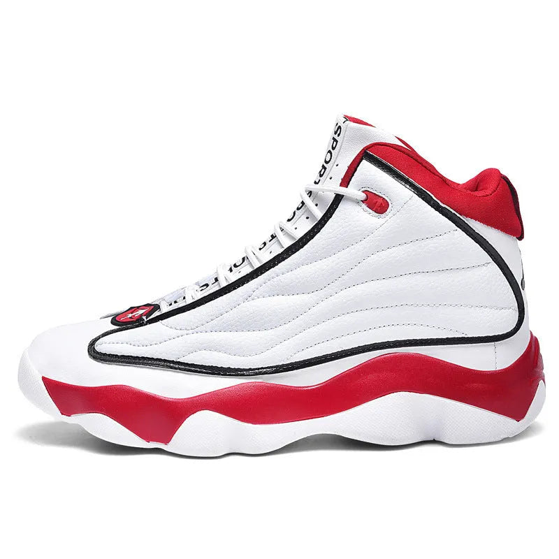 Men's AJ13 mesh basketball shoes with thick rubber sole in white red colour option