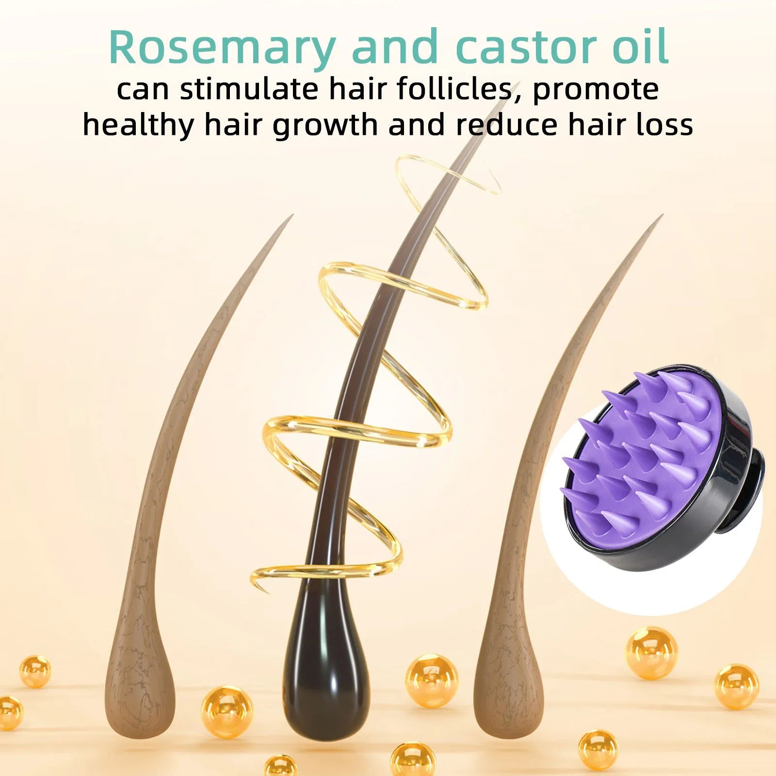 Bright yellow hair treatment oil in 118ml bottle with massage brush applicator for dense long hair care