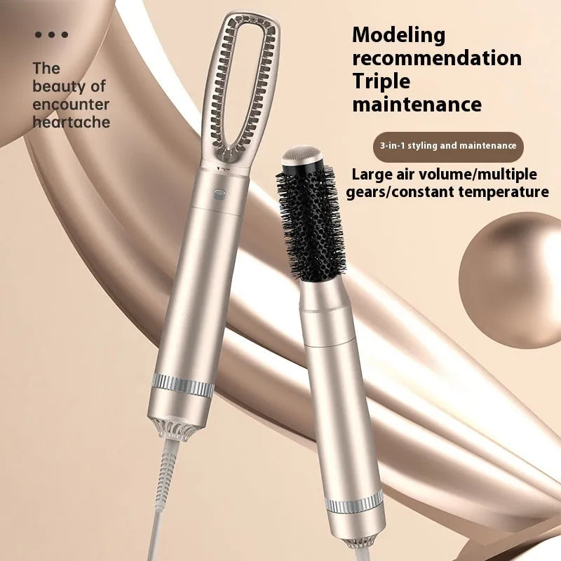 Champagne gold five-in-one hot air comb hair curler with 1000W power and universal voltage