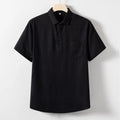 Men's loose lapel linen T-shirt in hemp blend fabric available in black, optic linen and white colours