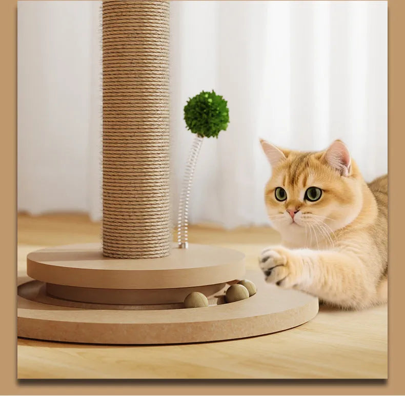 Vertical cat climbing frame with hemp rope scratching columns in canna colour