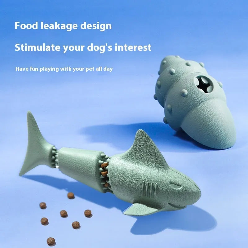 Blue rubber shark dog toy for paste filling with leak-resistant design