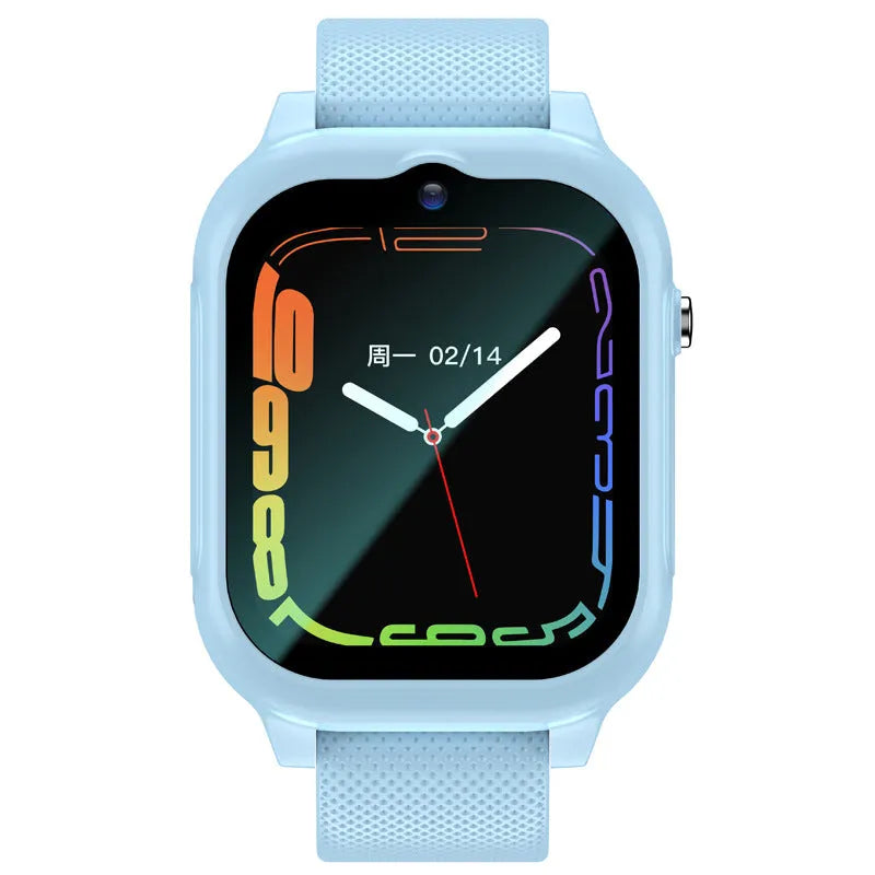 Waterproof smartwatch with square IPS dial and silicone strap in aqua blue colour
