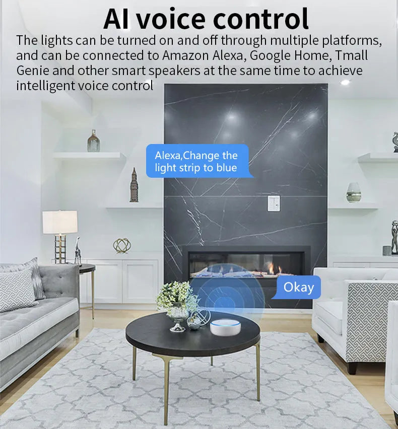 Smart WiFi GU10 RGBCCT LED spotlight with voice control, 5W, 50x55mm.
