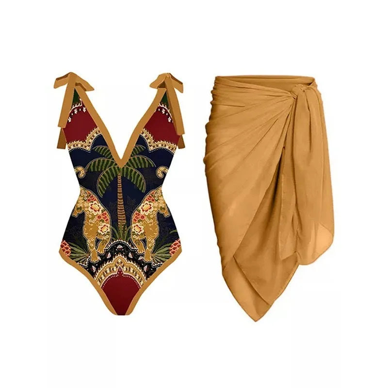 Women's solid colour one-piece swimsuit with removable skirt in Asian sizes