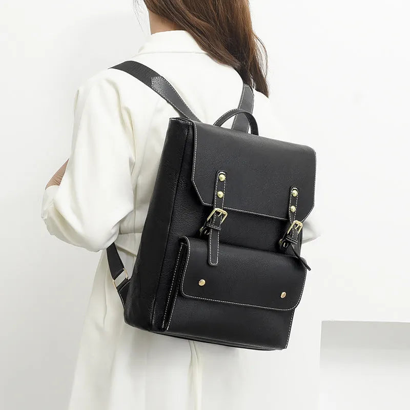 Korean style retro backpack in soft PU material with ventilation features