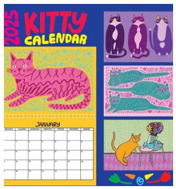 Cat-themed wall calendar planner showing monthly grids, available for 2024 and 2025