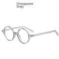 Artistic retro round flat mirror glasses in bright black, sand black, tofu pudding, and transparent grey colours.