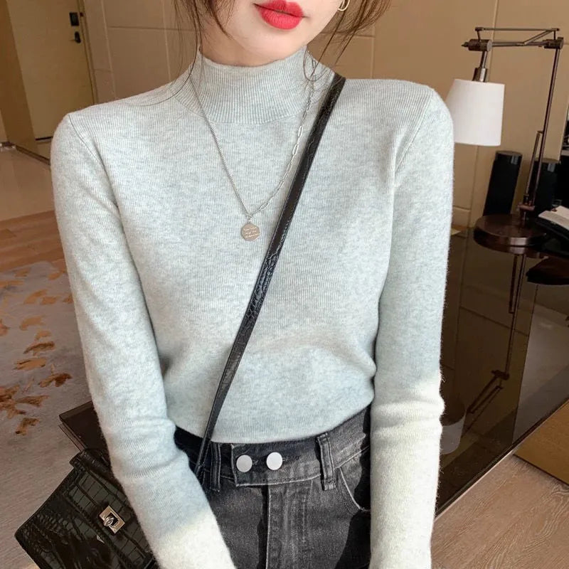 Knitted bottoming shirt slim fit long sleeves in viscose fibre medium thickness
