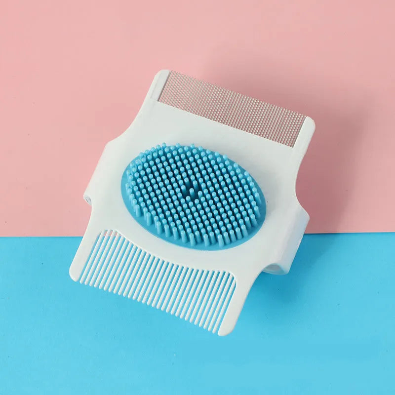 Blue multifunctional pet comb for dogs with grooming, hair removal and flea checking functions