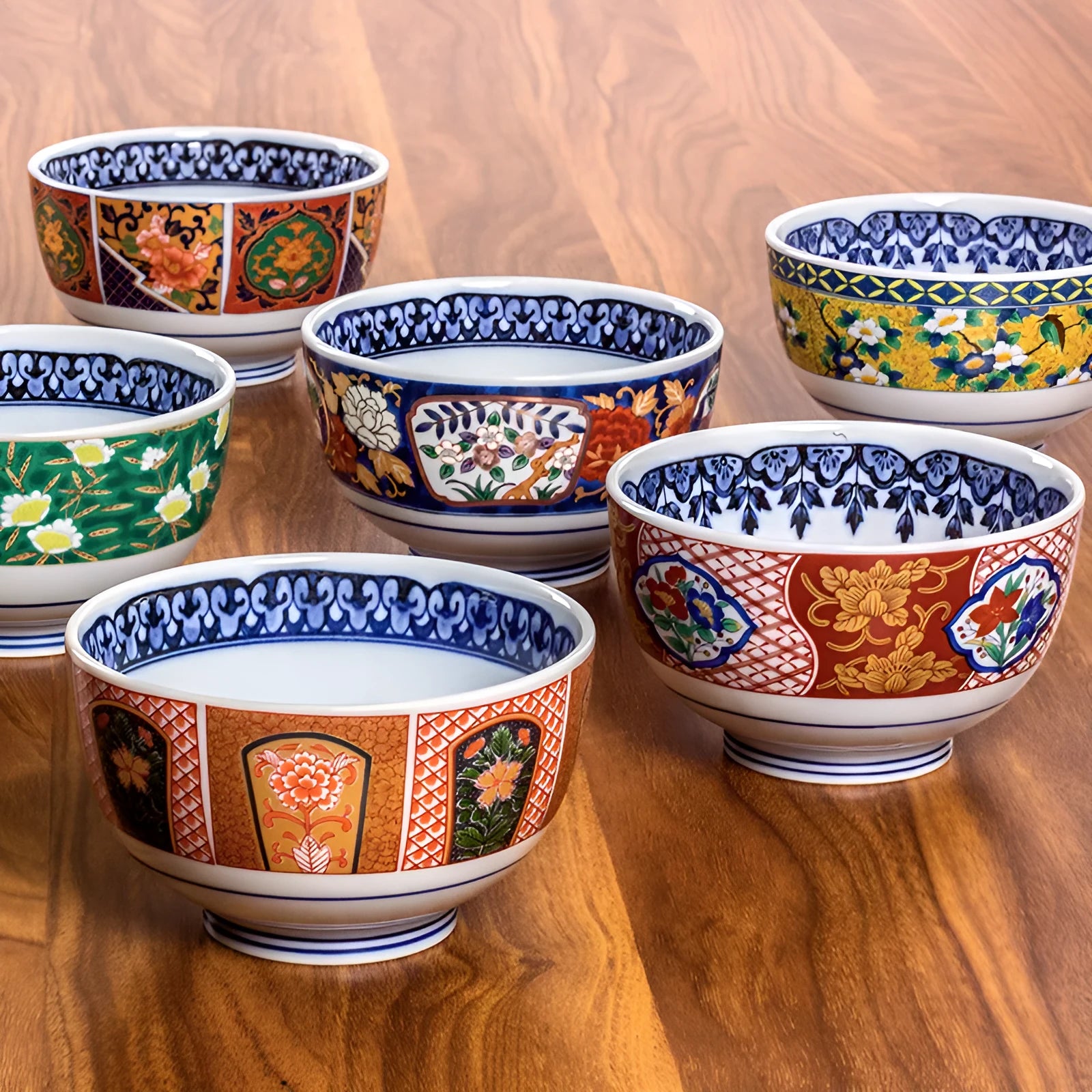 4-inch Japanese style porcelain bowl with retro floral pattern in golden peony design
