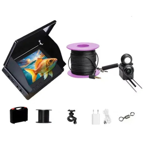 Underwater fish finder HD camera with 4.3-inch screen showing a fish on display, with 15, 20, and 30 metre cable options.