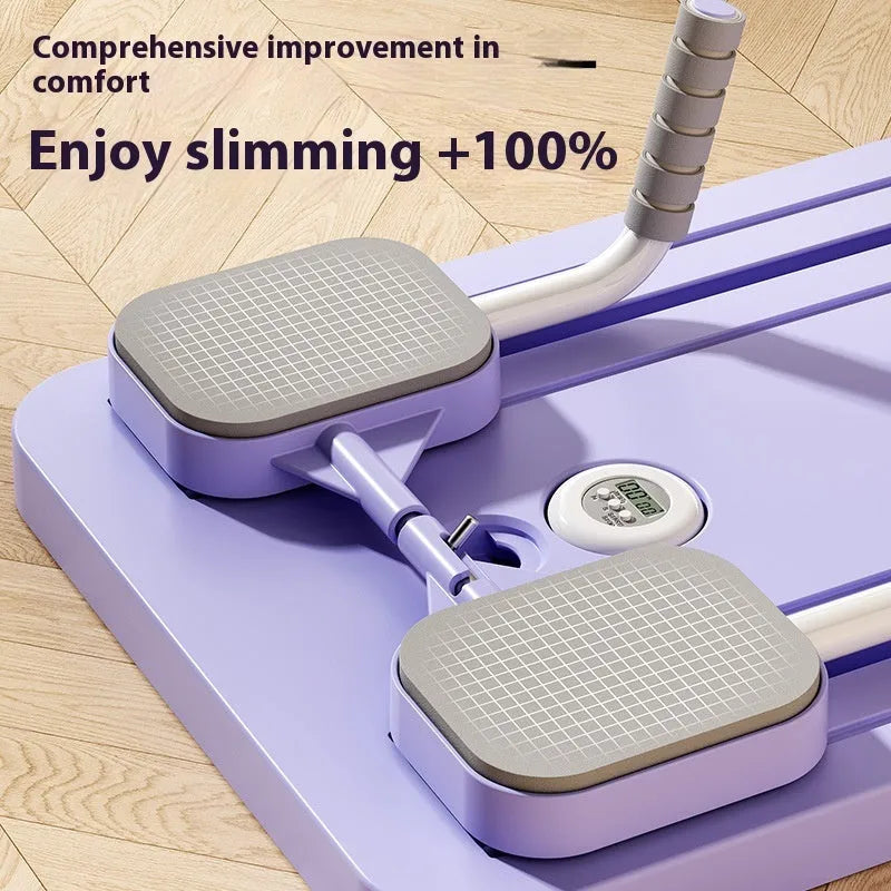 Standard purple fitness board with automatic rebound abdominal wheel mechanism for home workouts