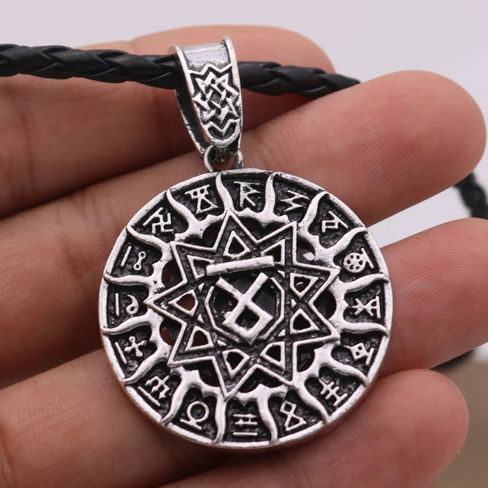 Lunavin ODing logo pendant necklace with leather rope and snake bones chain options in antique silver or bronze finish