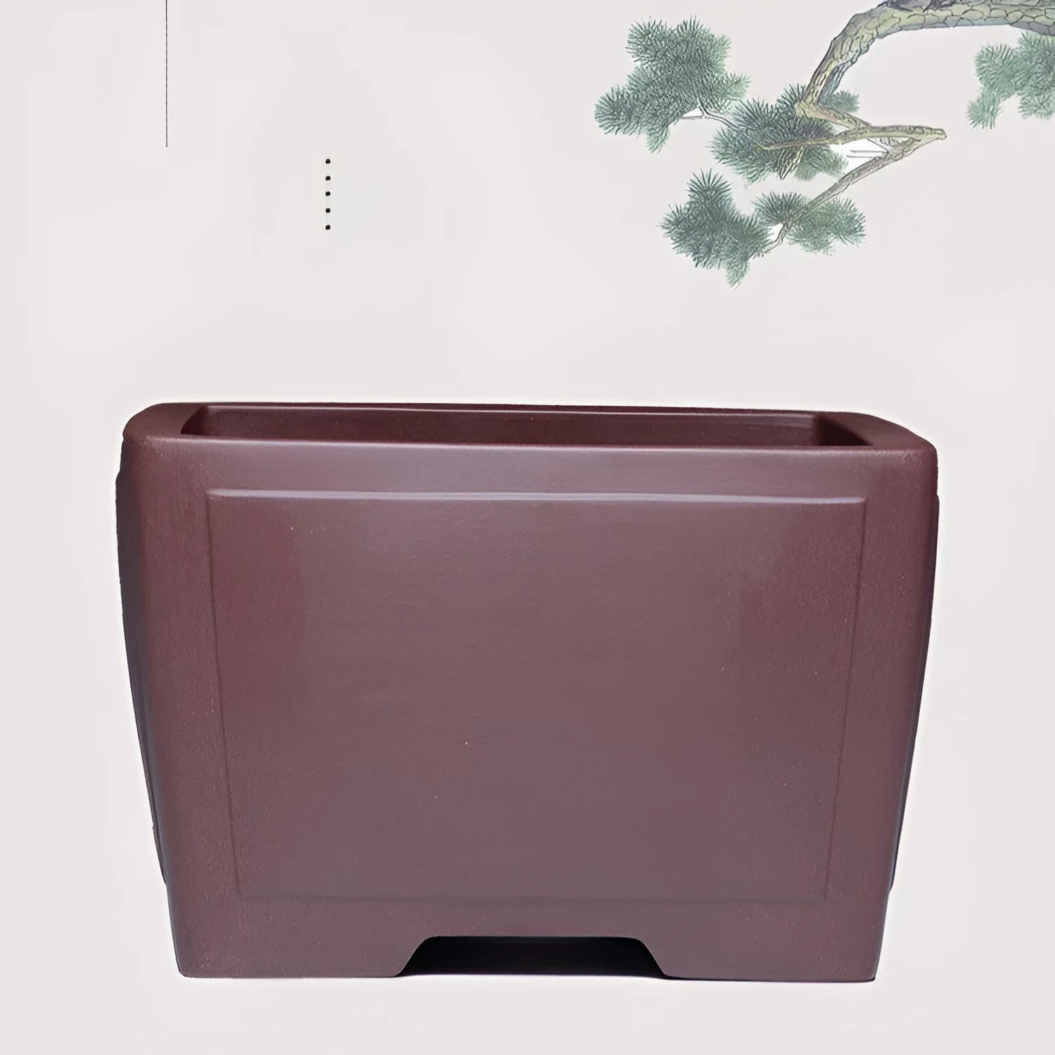 Purple clay succulent bonsai pot in classical style, showing square and rounded shape examples.